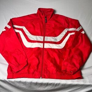Champion Red White Chevron Stripe Windbreaker Full Zip Jacket Mens XL Vintage